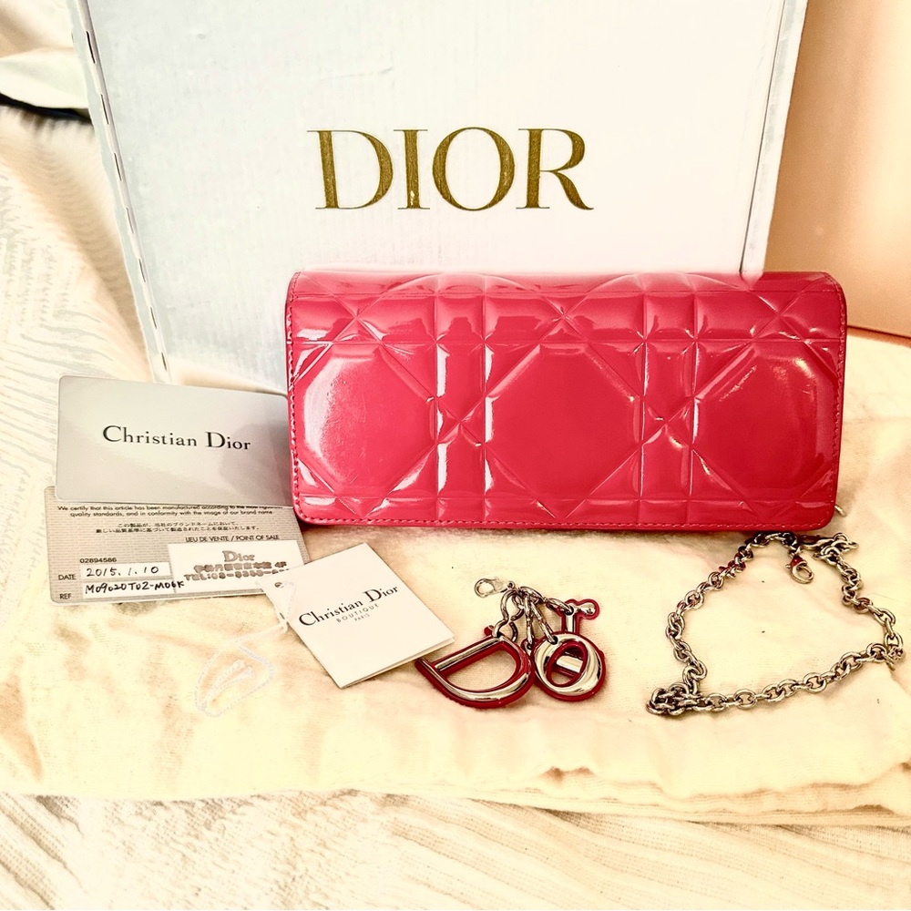 Patent Cannage Lady Dior Rendezvous Wallet On Chain Fuchsia full set - Picture 2 of 15